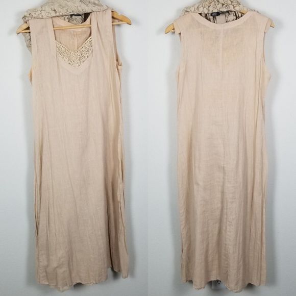 Avant Garde VTG 80s Bohemian Cottage Floral Lace Beige Flowy Rayon Dress Size M - Picture 12 of 16